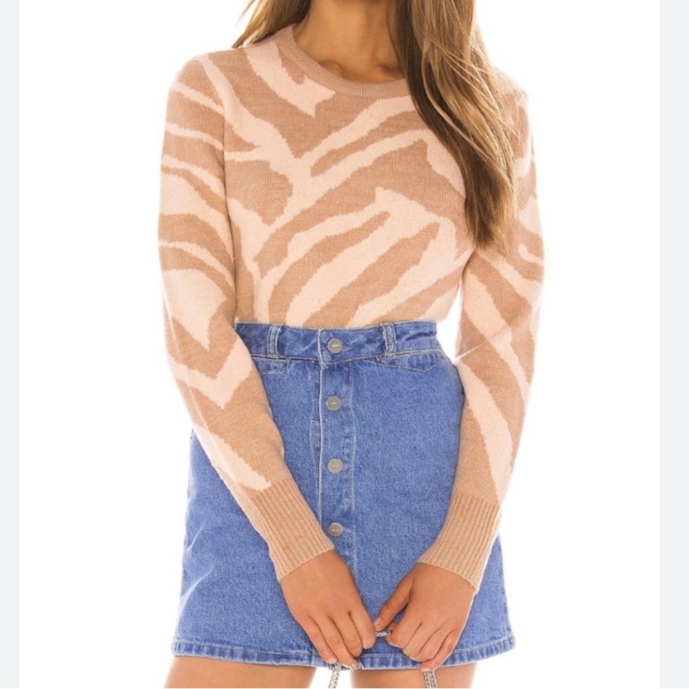 Lovers + Friends Tan and Pink Zebra Sweater